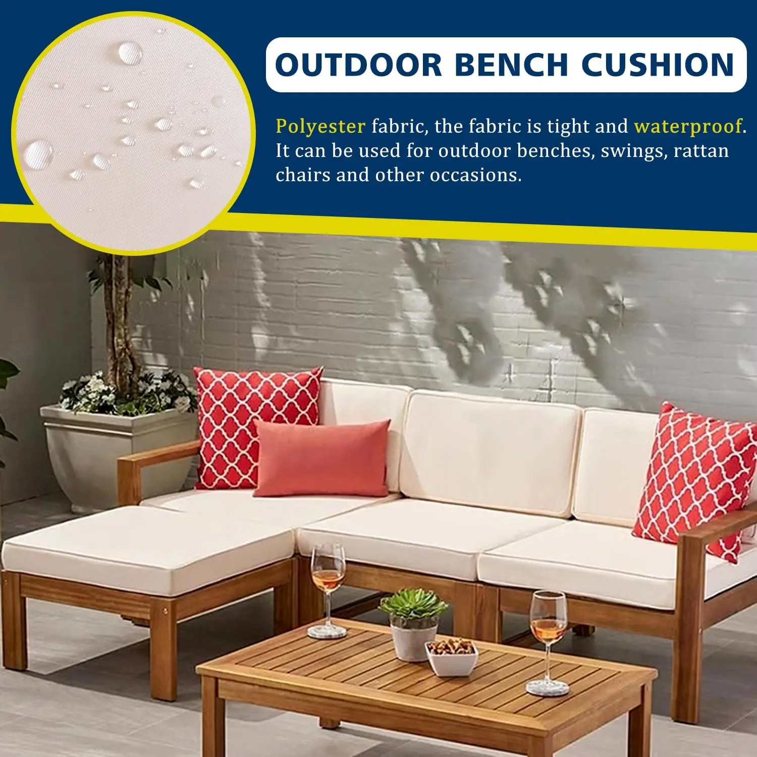 Custom Waterproof Bench Cushions Outdoor Garden Patio Furniture Cushions with Removable Cover Bay Window Pads RVs Boat Cushions