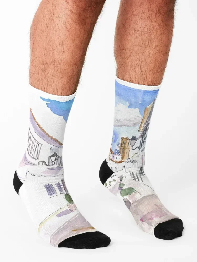 Altea Spain Afternoon Street Scene On Costa Blanca Socks man Soccer hockey gift Socks For Men Women's