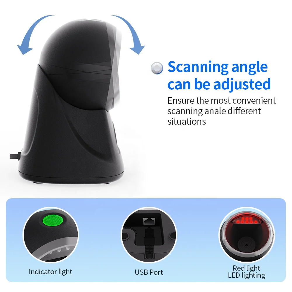 Xincode Lector 2D bar Qr Code الماسحات الضوئية لسطح المكتب الجدول 1D القراء مدقق الأسعار قارئ ماسح الباركود الثابت للسوبر ماركت