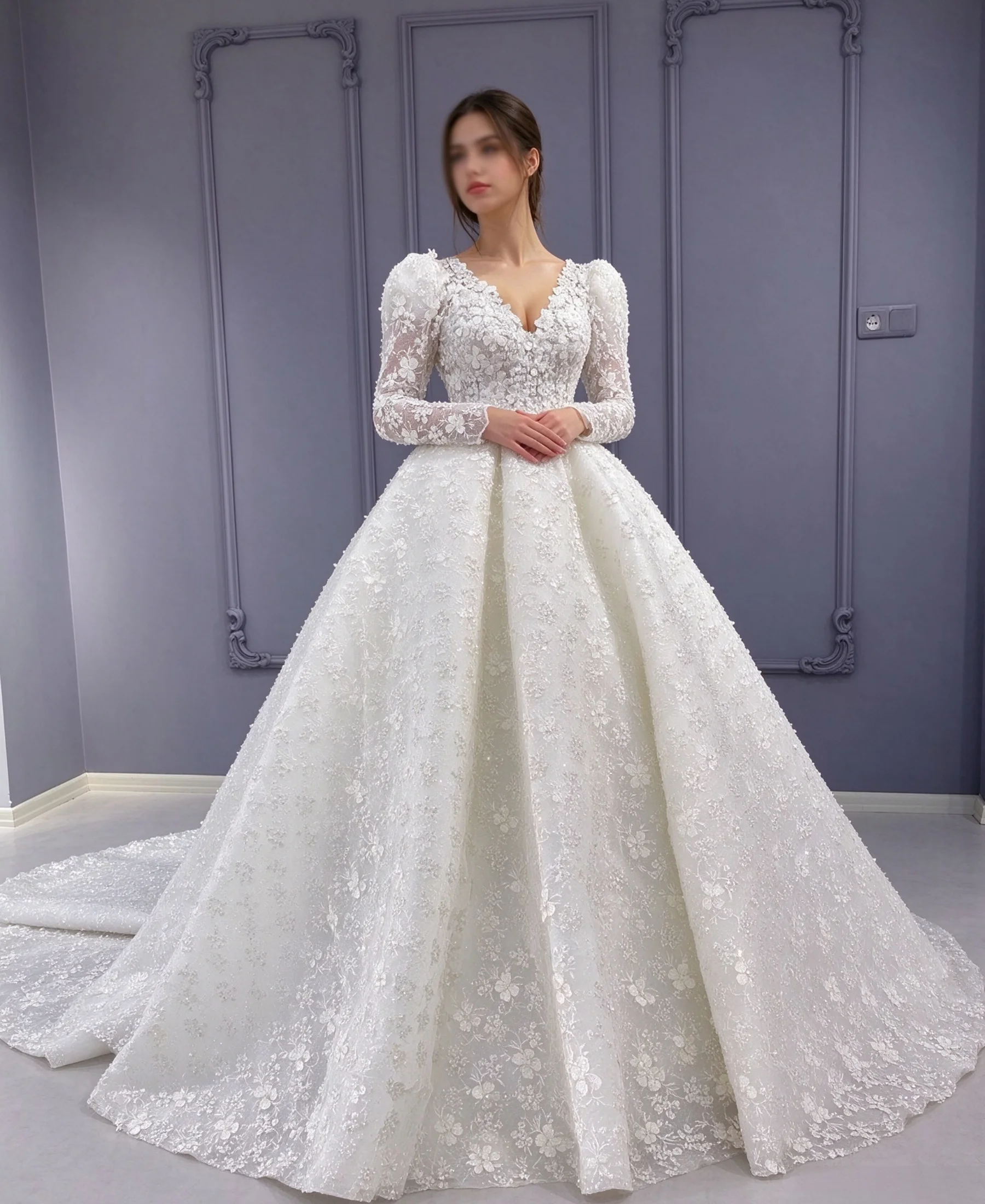 uxury V Neck Wedding Dresses For Women Long Sleeve Princess Lace Applique Bridal Dress Vestidos De Novia amanda novias oficial