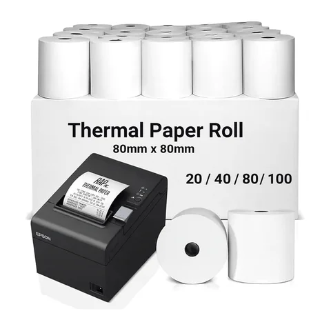 2 rollos de rollos térmicos de 80x80, rollos de recibos de papel hasta rollos, calidad superior, impresión rápida y duradera, para la mayoría de las impresoras térmicas