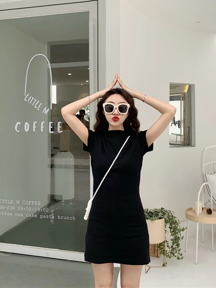 WERUERUYU 2024 Spring Summer New Women short Sleeve ALine Dress Solid cute kawaii Ladies Evening Party Slim Vestidos image 5