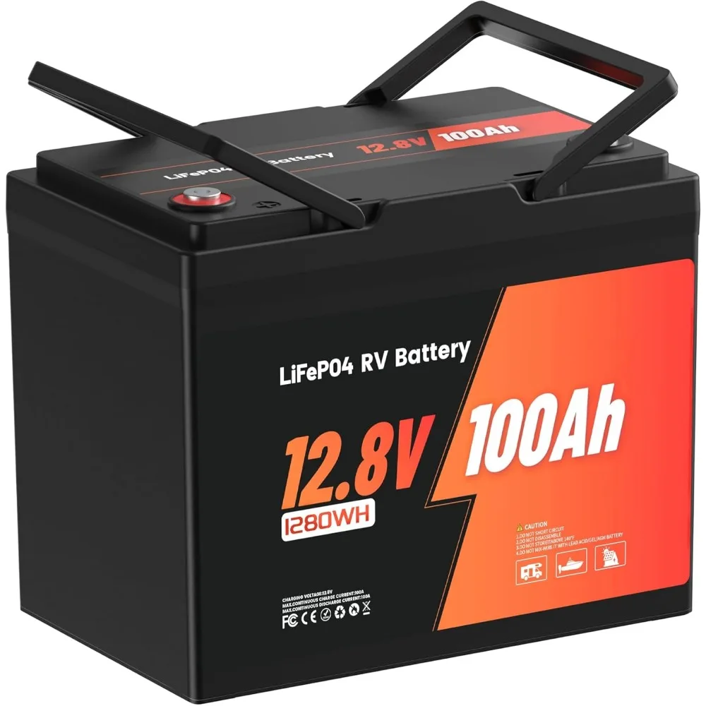 

12V 100Ah Group 24 LiFePO4 Battery, Deep Cycle Lithium Battery, Built-in 100A BMS with Low-Temp Protection