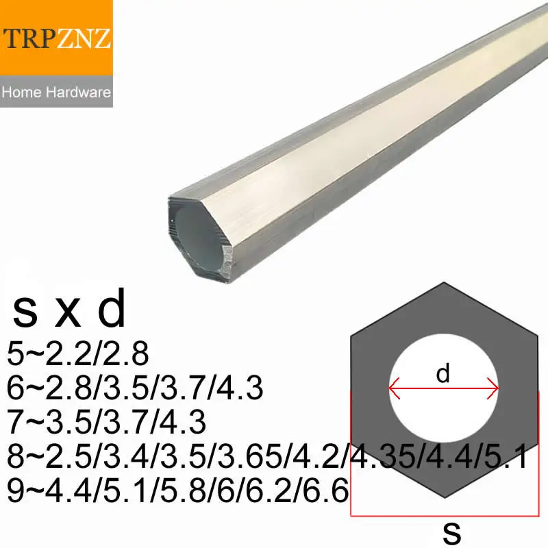6063 T5 Outer Hexagon Inner Circle Aluminum Alloy Tube Telescopic Sleeve Hexagonal Hollow Aluminum Rod Opposite Side 5 6 7 8mm