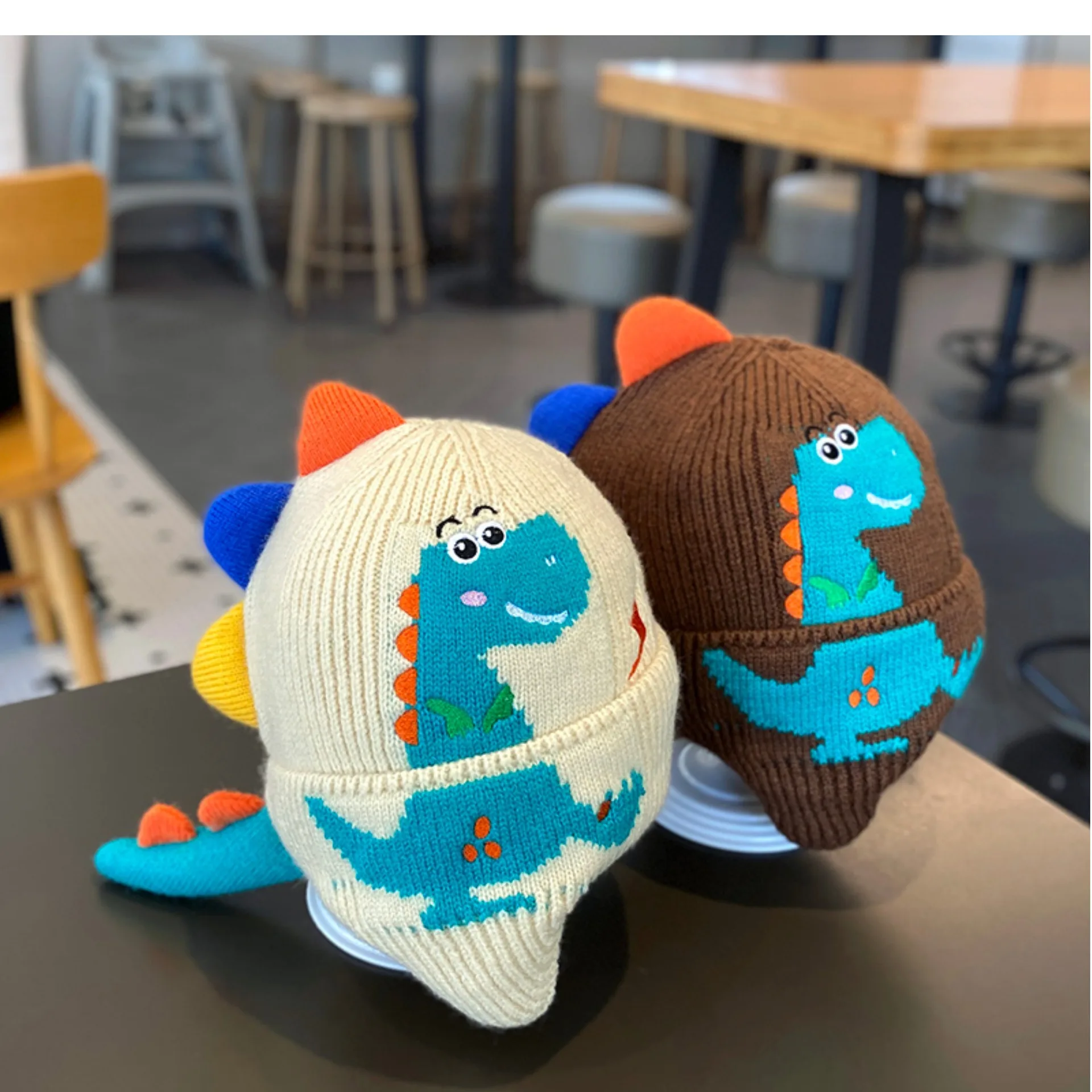 Kid Accessories Cartoon Dinosaur Baby Boy Hat Winter Cute Baby Hat Warm Knit Kids Boy Cap Child Boy Hat Head Cover Ear-cap 2-6y