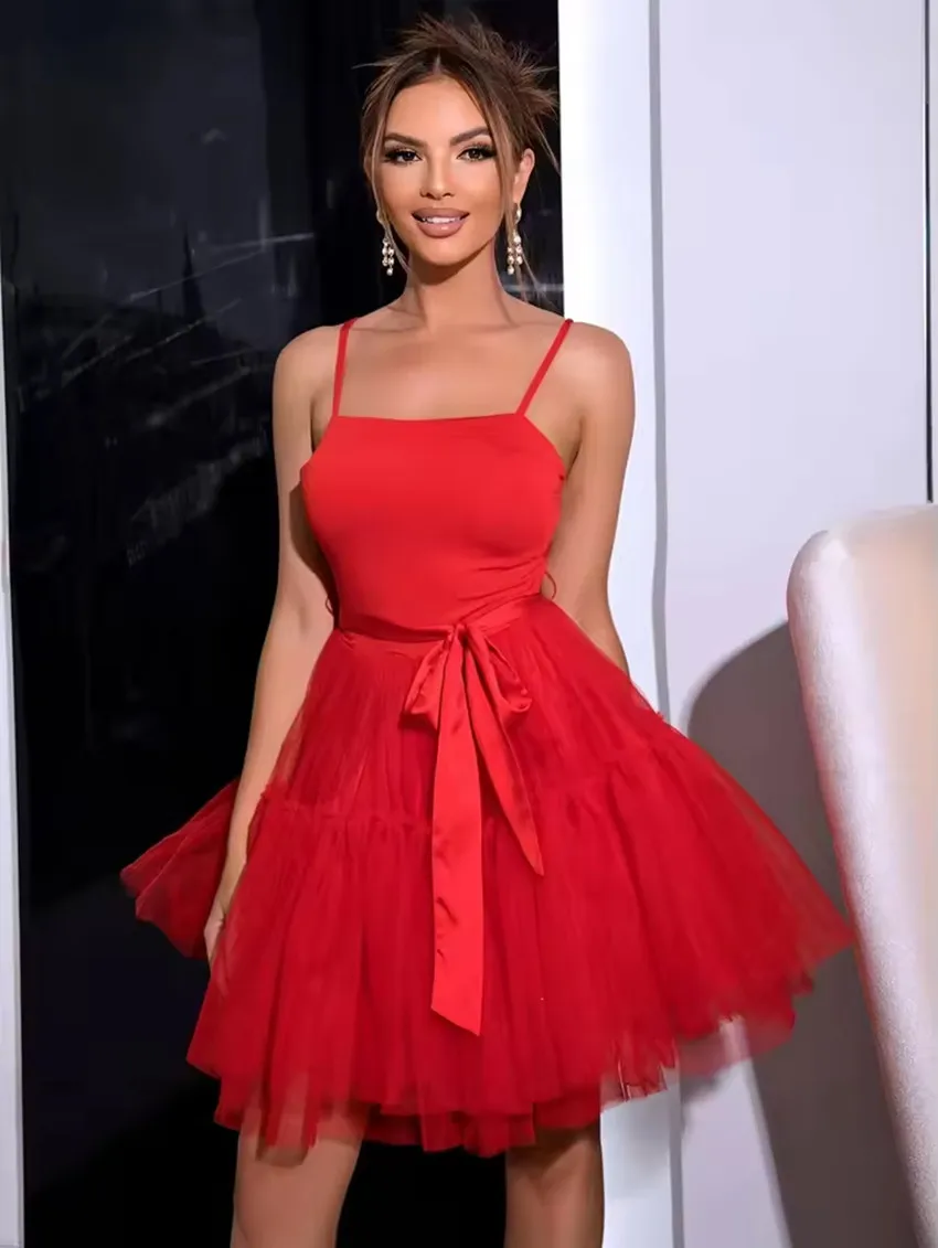 Customized Simple Tulle Short Prom Dress  A-Line Spaghetti Strap Homecoming Dresses Elegant Special Event Cocktail Party Dress