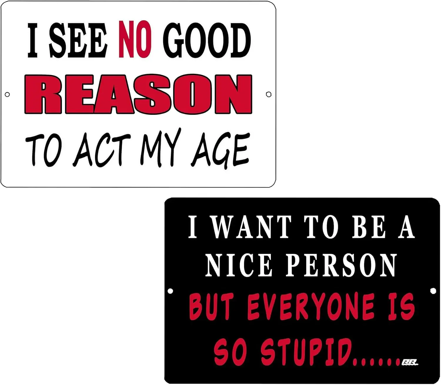Rogue River Tactical Funny Sign Combo I See No Good Reason To Act My Age, I Want To Be A Nice Person But Stupid Sarcastic Metal