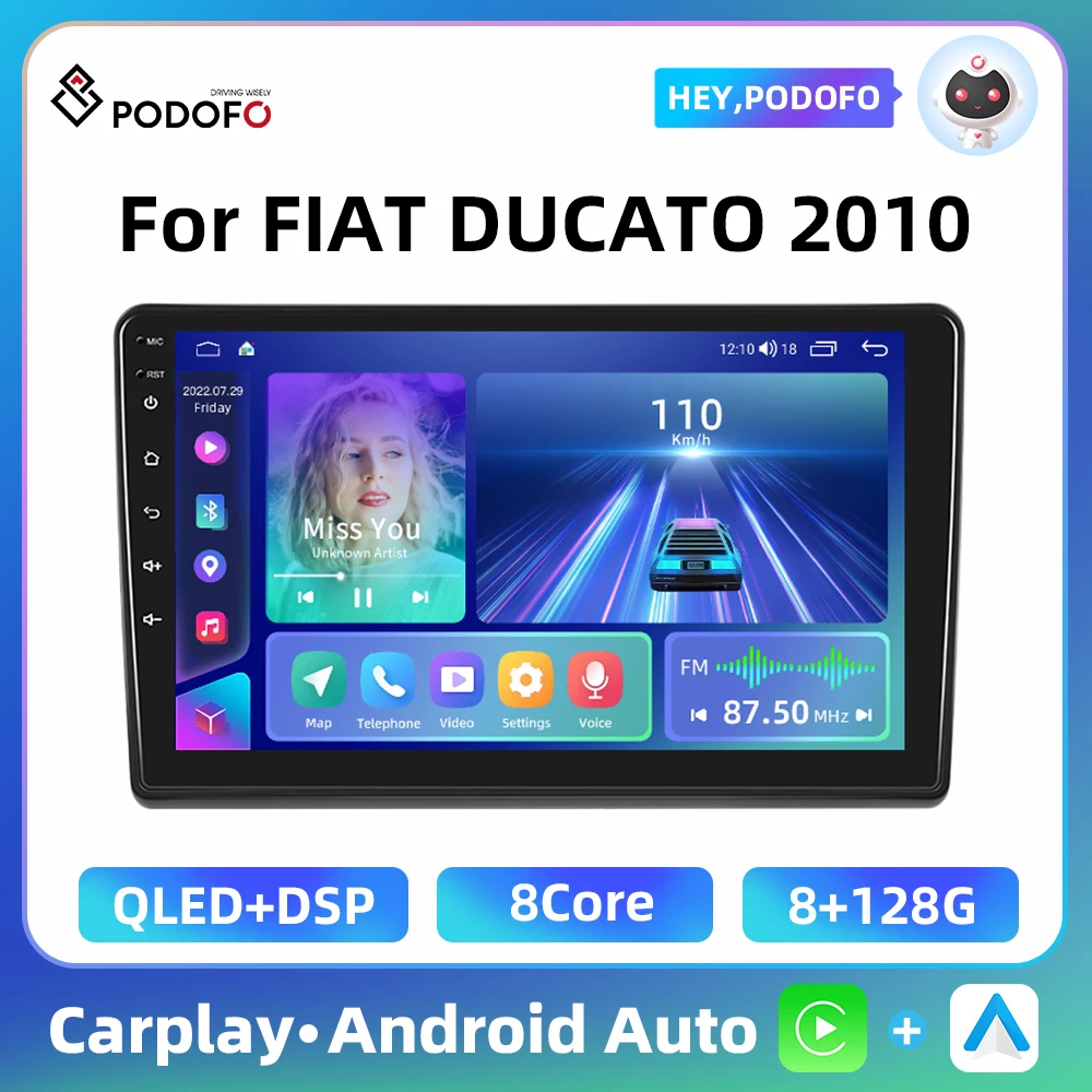 Podofo AI Voice Car Radio For FIAT DUCATO 2010 2 Din Android Radio 4G WIFI DSP BT GPS Navigation Head Unit Stereo Autoradio Auto