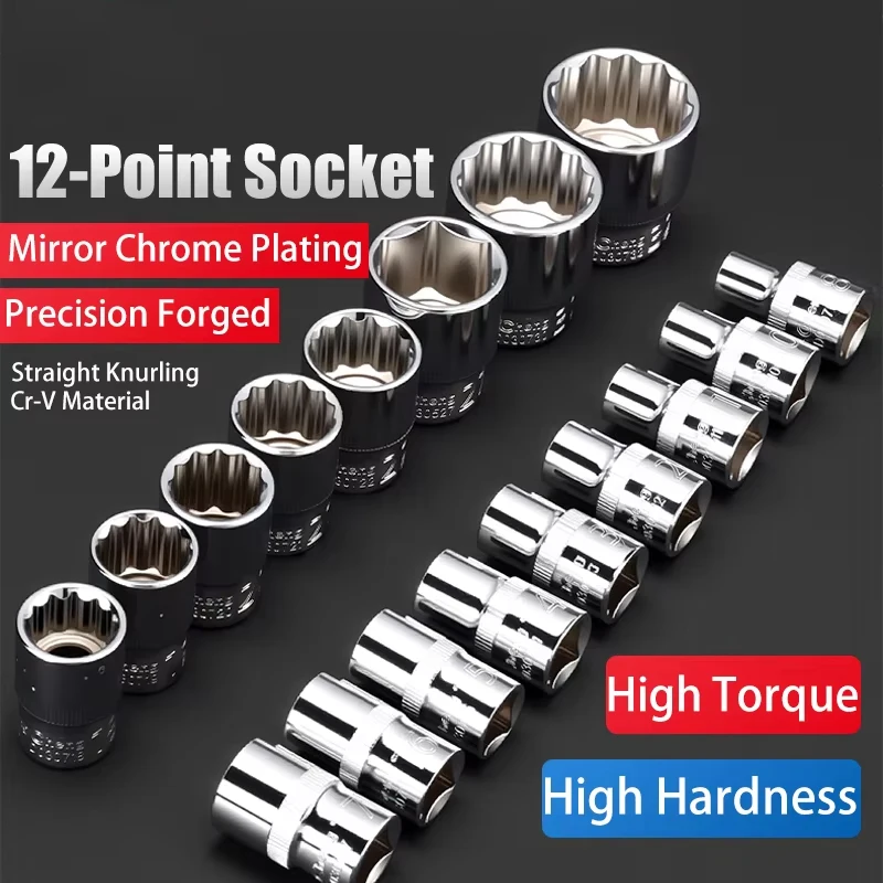 1pcs 1/2' Square Drive 12-point Socket Bit Ratchet Wrench 12pt Sockets Hand Tool Kit 12 Angles Plum Blossom Sleeve 8-32mm
