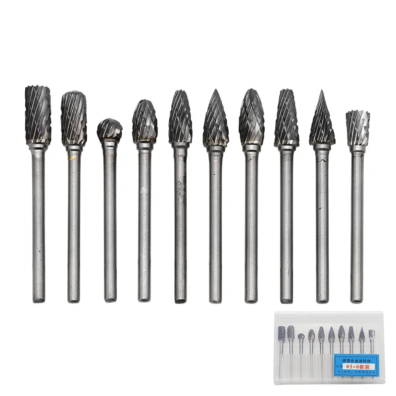 Rotary Carbide Burr Set 1/8" Shank 1/4" Head Length Tungsten Steel for Woodworking Drilling Metal Carving Engraving Polishing