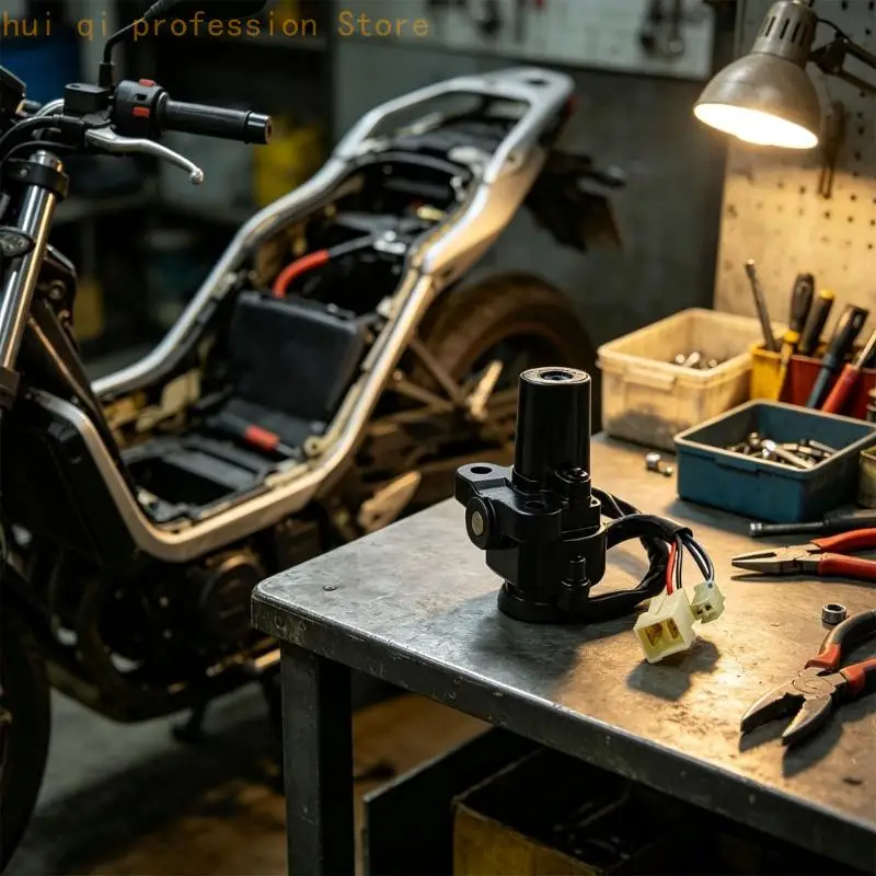 Motorrad-Ersatzschloss mit schwarzem Schlosskörper, silberner Metallkappe, zwei Schlüsseln und einem Set mit zwei elektrischen Kupplungskabelbäumen. – Detail 5