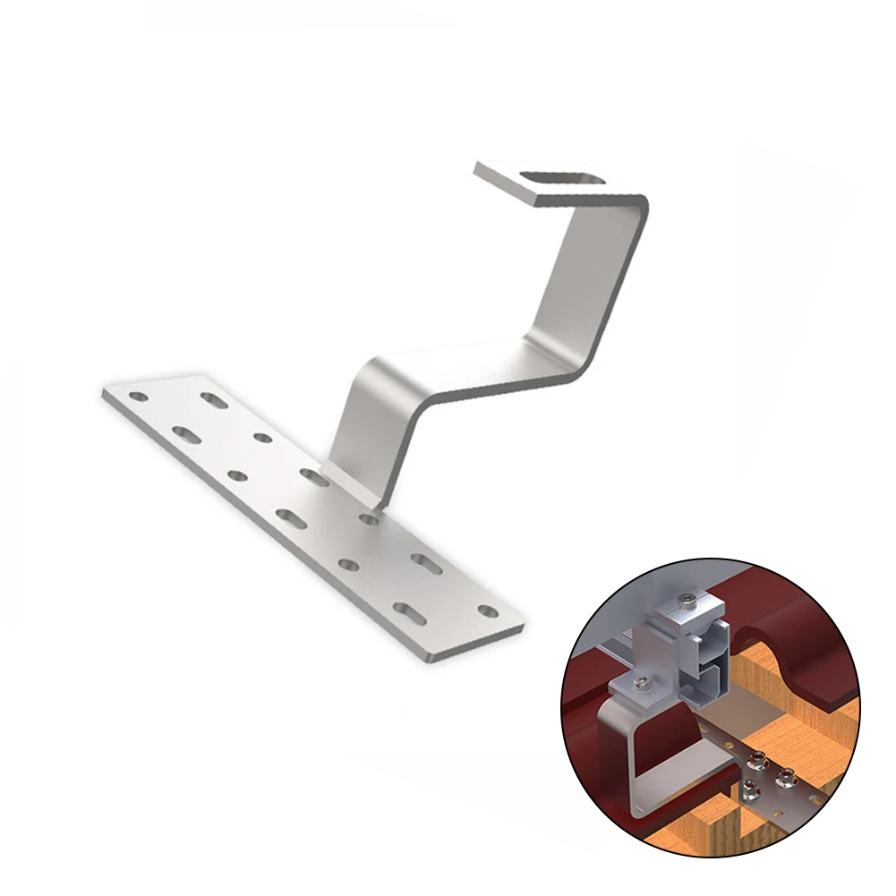 Adjustable Roof Hook For Solar Panel Mounting On Tile/Roofs Supporting Photovoltaic Rail Systems And Standard Wood Screw Anchors