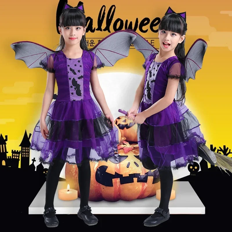 1. Kinder-Rollenspielkleid Mädchen Fledermaus-Cosplay-Tutu-Kleid mit Flügeln und Stirnband Halloween-Kostüm für Karneval-Verkleidungsparty – Detail 3