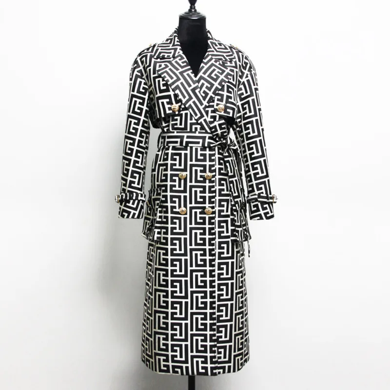 HKSH Spring Autumn New Women Long Trench Coat Jacquard Double Breasted Belt Elegant Office Lady High-end Windbreaker Ins HK13135