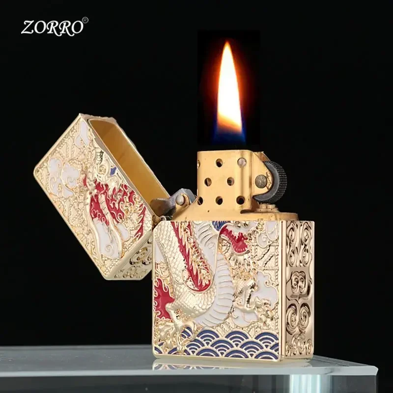 ZORRO Old-fashioned Armor Kerosene Lighter Windproof Five-sided Embossed Veyron Creative Pure Copper Lighter Men\'s Gift