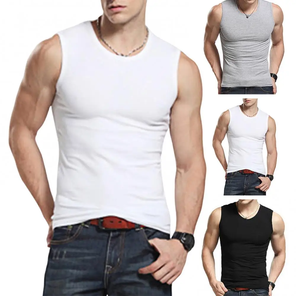 2021 Fashion Men Solid Color Casual Sport T Shirt Sleeveless Round Neck Vest Slim Fitness Tank Top Undershirt Men\'s Clothing