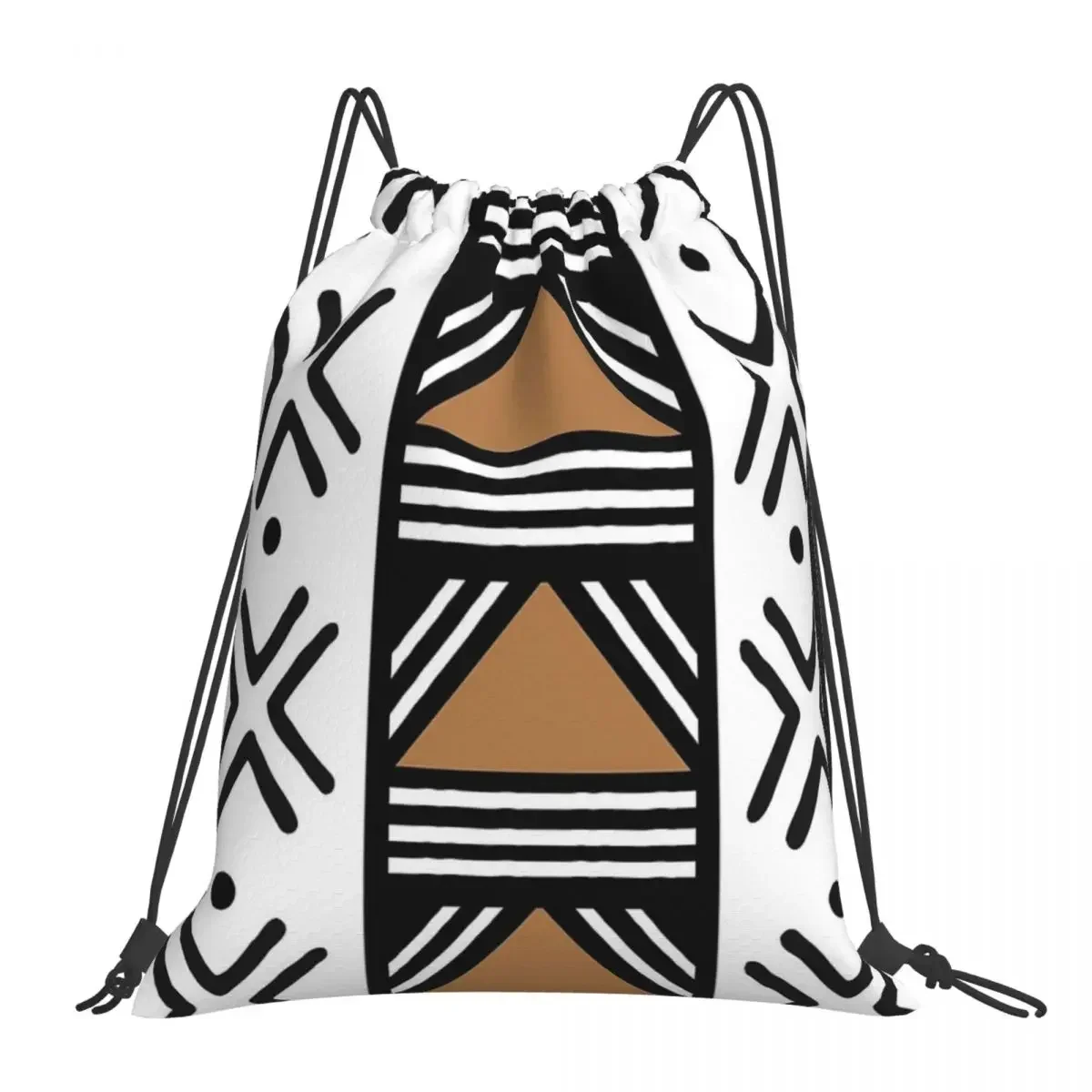 

African Tribal Bogolan Pattern Backpacks Portable Drawstring Bags Drawstring Bundle Pocket Storage Bag BookBag For Travel School