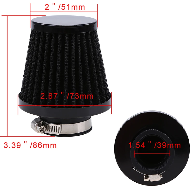 Black Motorcycle Enigne Inlet Air Filter Iron Cleaner Adjustable Universal Fit 38mm 39mm 40mm Inlet