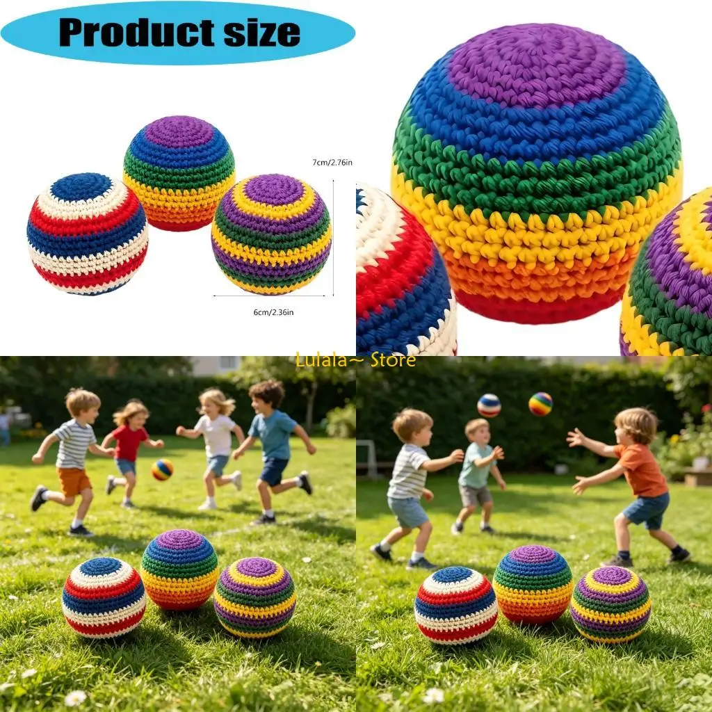 Y4QA 3 Piece Handcrafted Foot Kick Bag Multicolor Leisure Game Accessory Knitted Toss and Seize Game For Most Ages