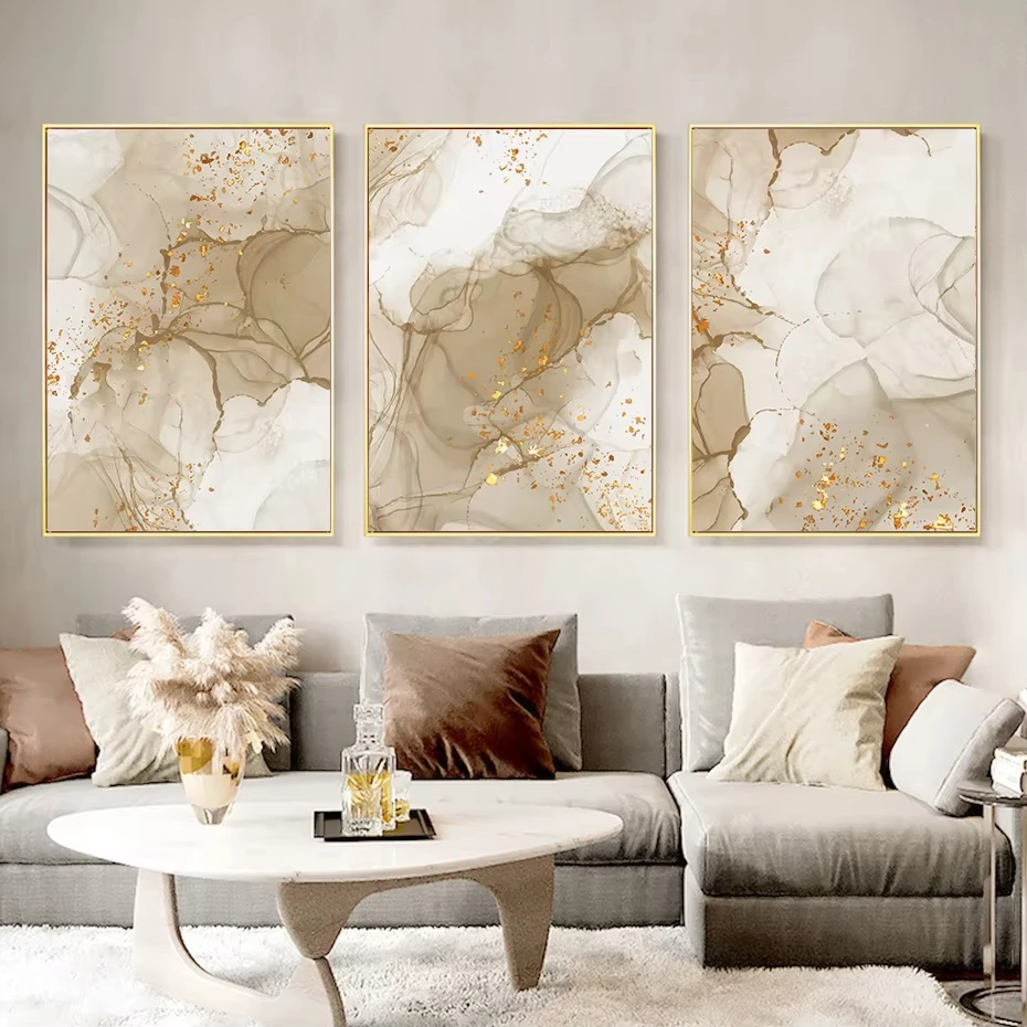 

Modern Abstract Beige Golden Marble Boho Poster Wall Art Canvas Painting Print Pictures for Living Room Interior Home Decoration