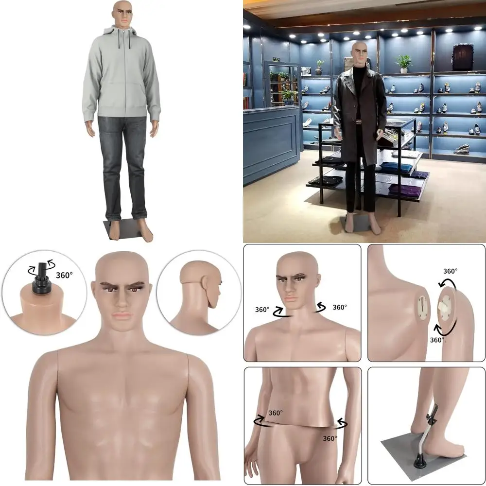 

Adjustable Full Body Male Mannequin with Metal Base, 73 Inches Tall, Ideal for Dress Forms and Fashion Displays
