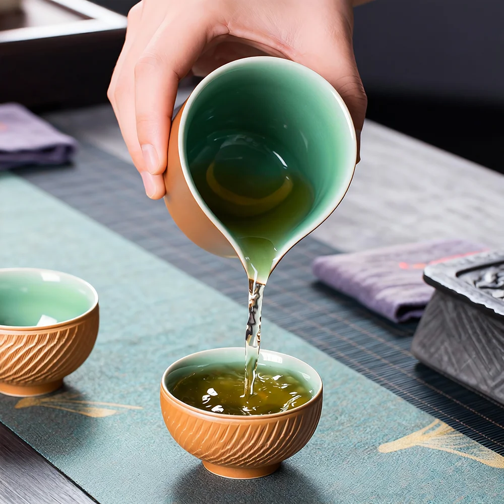 Luxury Longquan Celadon Kung Fu Tea Set 9-Piece Chinese Ceramic Tea Set With Teapot Cups Fairness Pitcher For Premium Gift Set