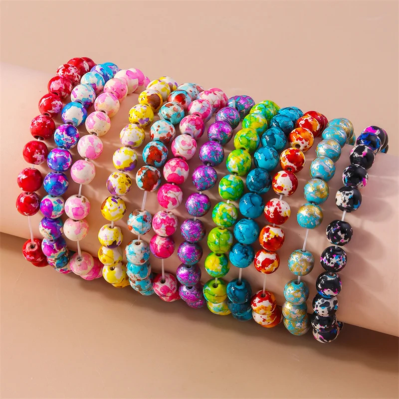 Aihua moda natural imperial jasper turquesa colorido frisado pulseira para mulheres meninas festa bohemia férias jóias presentes