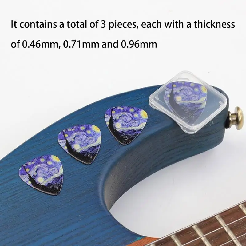 Set of 3 Thickness Guitar Picks 0.46 0.71 0.96mm Celluloid Plectrum Set Colorful 