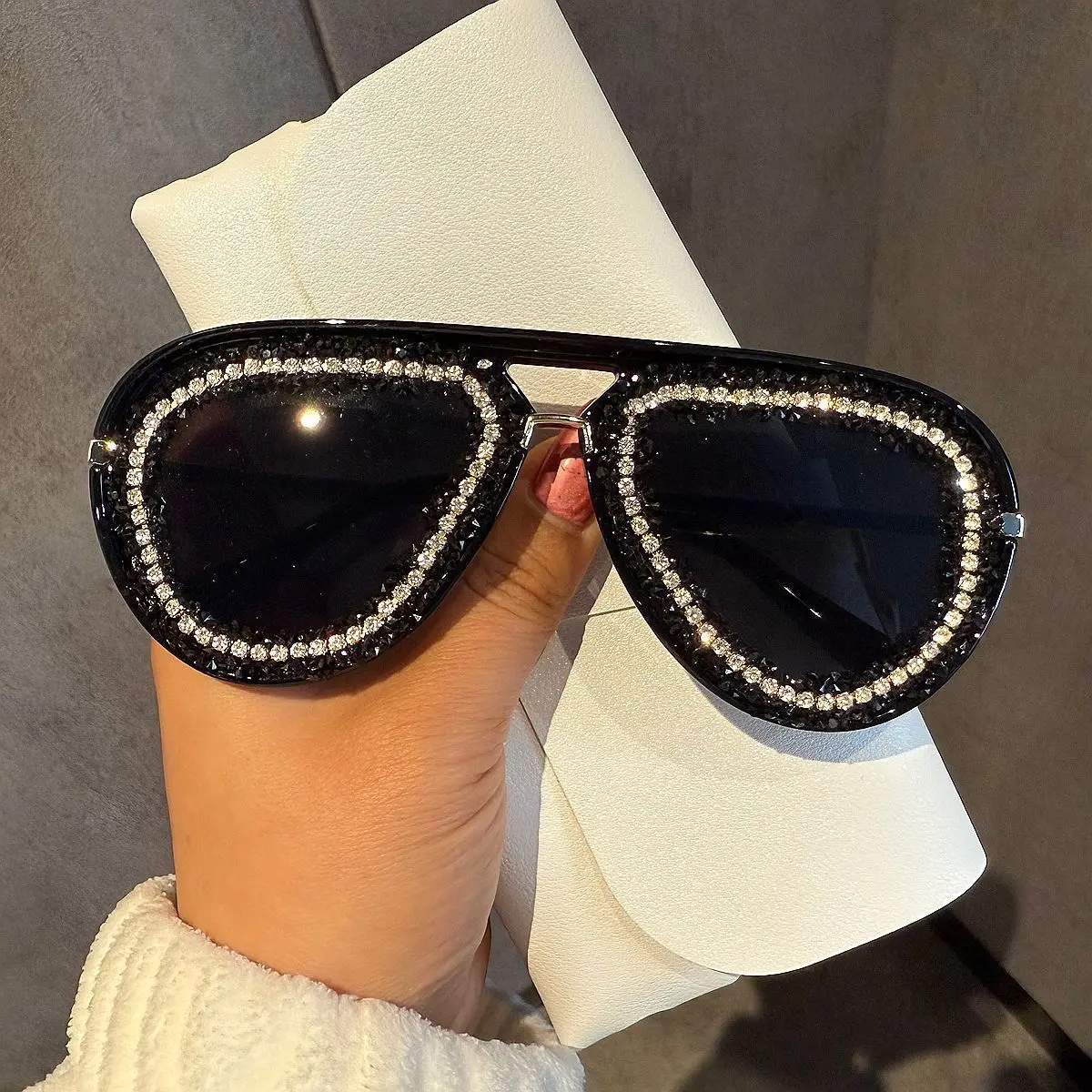 Gafas de sol de aviador con diamantes de imitación para mujer, estilo retro Y2K, de lujo, modernas, para fiesta, protección UV400, lentes de sol de lujo para mujer