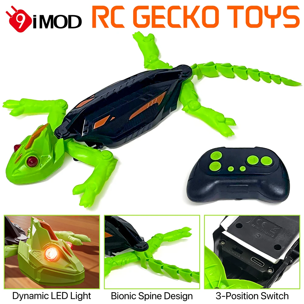 Wall Climbing RC Gecko Toy, Rechargeable Remote Control Lizard with LED Eyes, Dual Mode for Floor & Wall, Gift for Kids Boys 3+