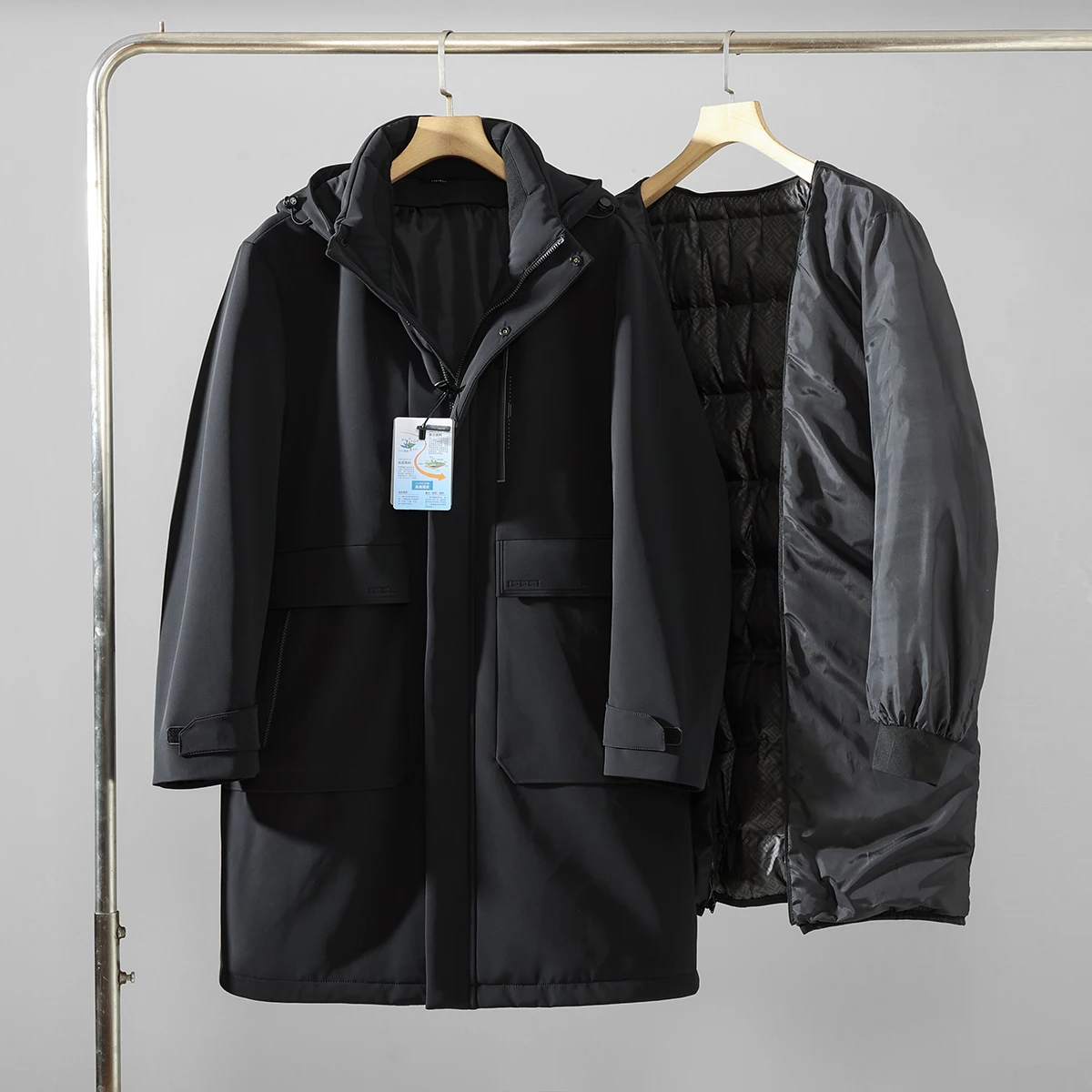 

Detachable 90 Du down Inner Windproof Water-resistant Men's Hooded Mid-length Tee-in-One down Jaet Urban Casual ...