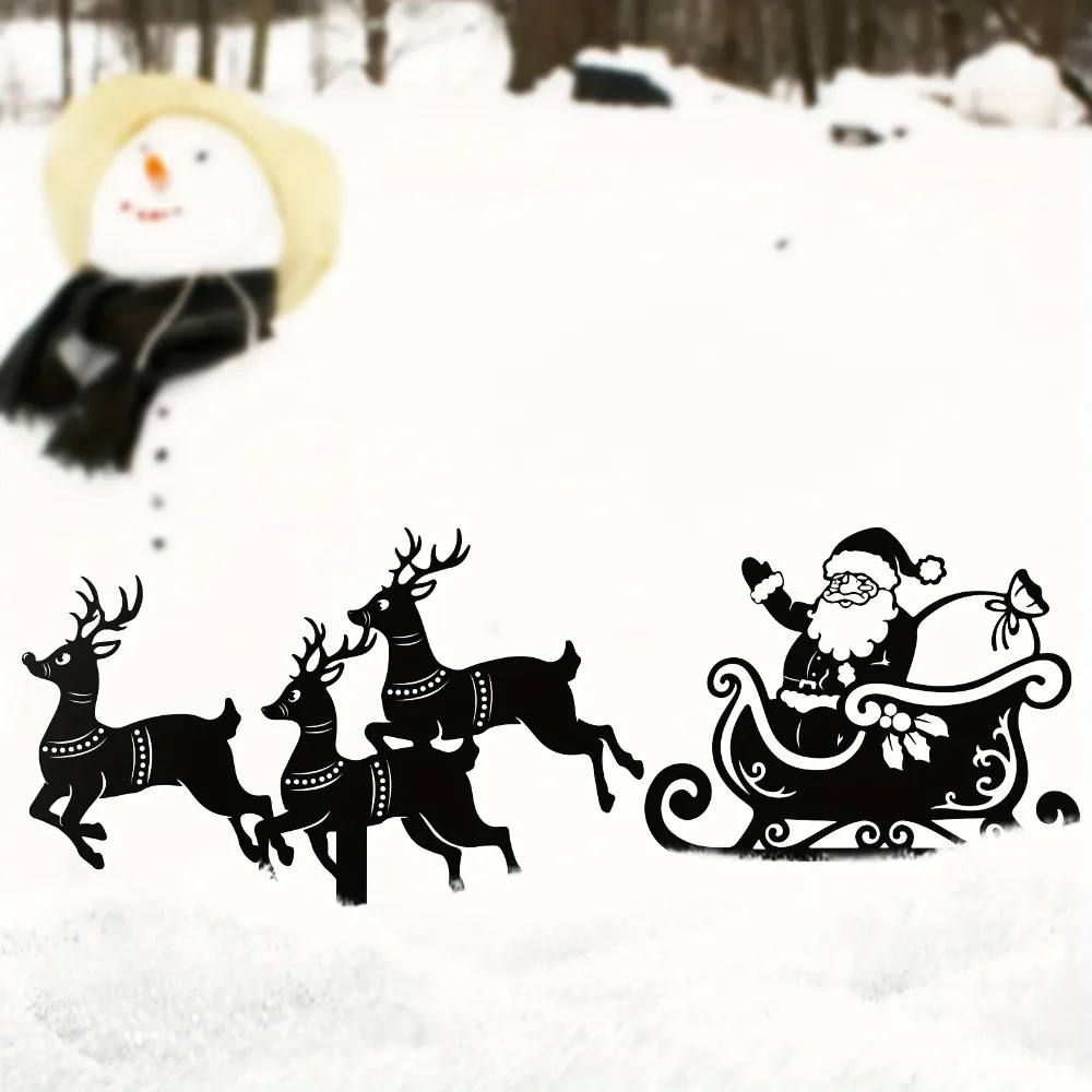 2-teiliges Outdoor-Weihnachtsmetall-Pfahl-Set-Rentier & Weihnachts schlitten Silhouette Hof dekor | festliche Feiertags dekorationen
