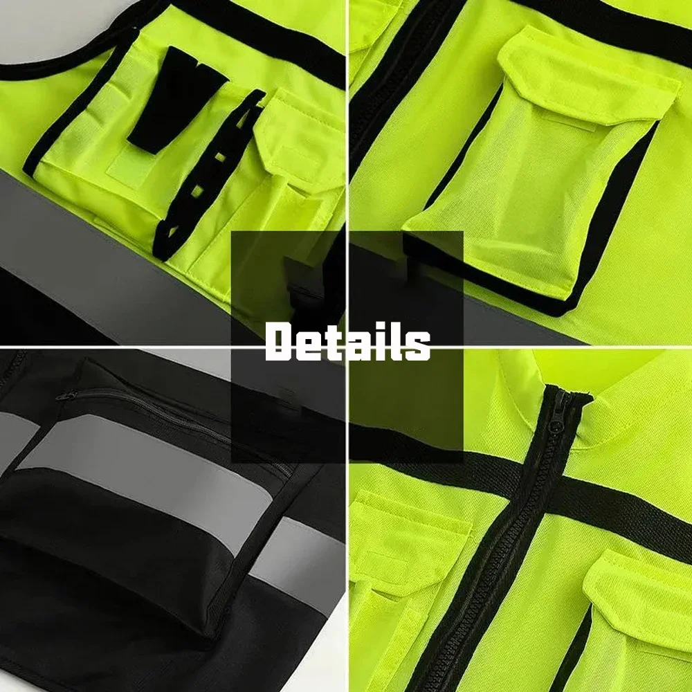 High Visibility Reflective Safety Vest Construction Work Clothes Two Tone Green and Black Safety Vests Hi Vis Workwear