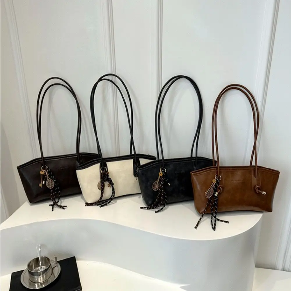 Fashionable Women Shoulder Bag Retro Tote Handbag Large Capacity PU Leather Bucket Purse Minimalist For Autumn Winter