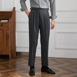 Mr. Deer San-Pantalones rectos de cintura alta para hombre, ropa Retro, plisada, de textura alta, informal, a la moda, principios de otoño
