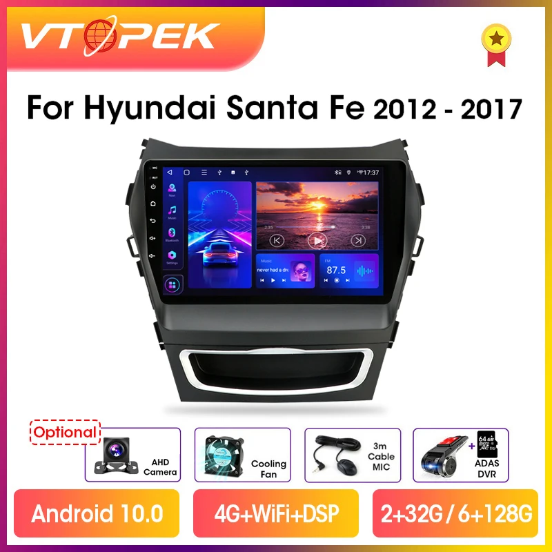 

Vtopek 9" 4G Carplay DSP 2din Android 11.0 Car Radio Multimedia Player Navigation GPS For Hyundai Santa Fe 2012-2017 Head Unit