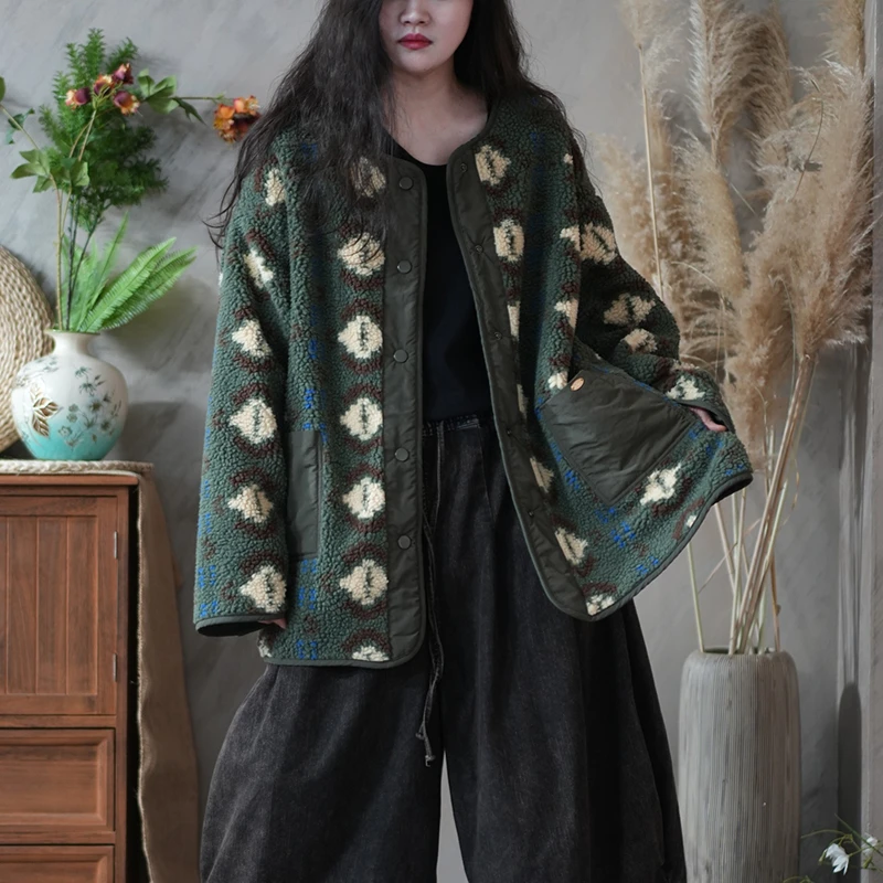 

2025 New Arrival Winter Women All-matched Floral Print Single Breasted Parkas Long Sleeves O-neck Pocket Patchwork Coats X118