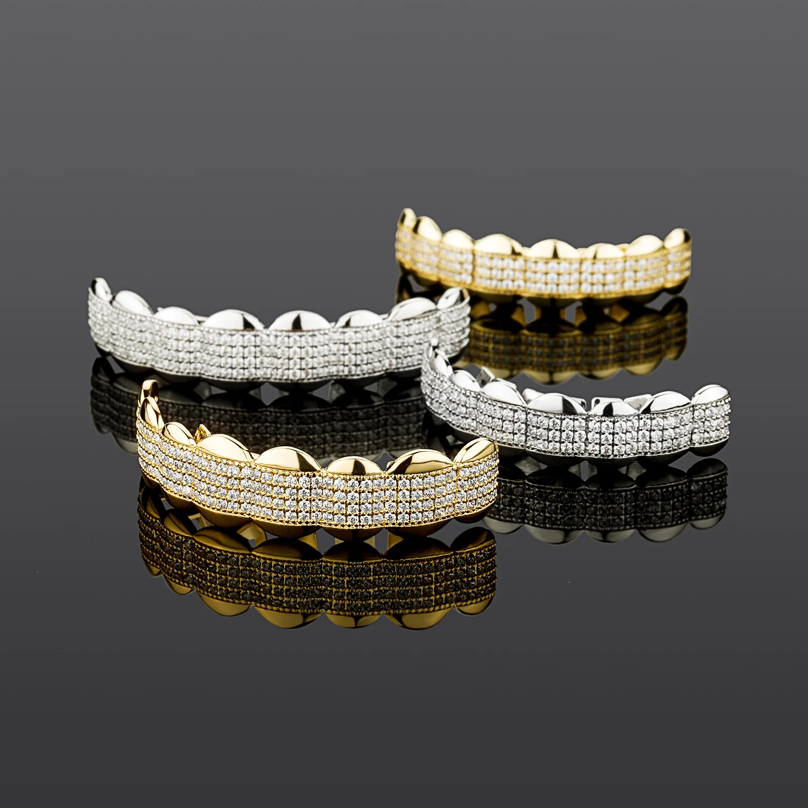 RACHELZ Hip Hop 8/8 CZ Stone Teeth Grillz Dental Grills Micro-Paved Zircon Tooth Caps For Women Men Jewelry Rapper Cosplay