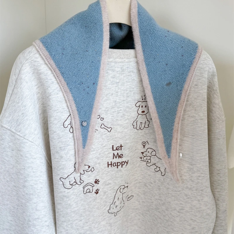 Vintage stijl wollen contrasterende driehoekige sjaal voor dames herfst en winter Veelzijdige warme nekbeschermingssjaal Dames Luxe