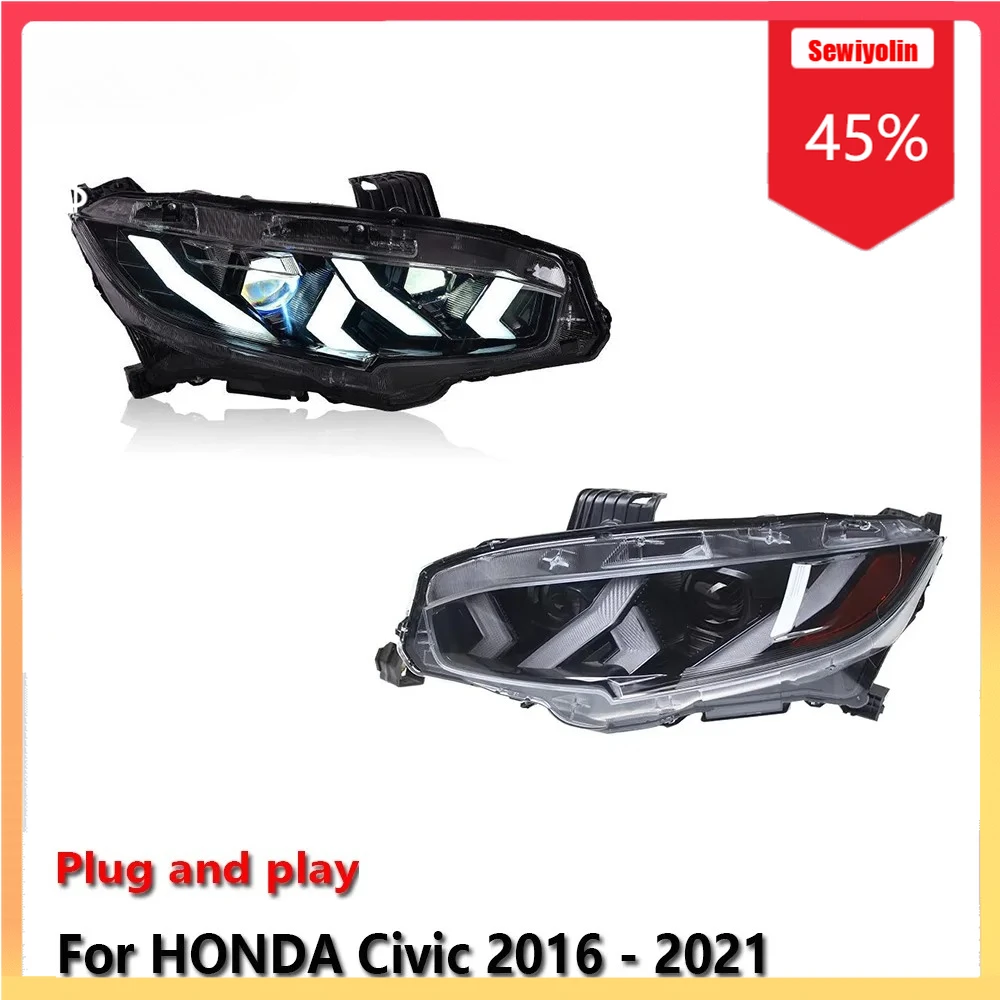 

Автомобильные светодиодные фары, автомобильные детали для HONDA Civic 10-го поколения 2016-2021 противотуманные фары DRL, стоп-сигнал поворота Plug and Play