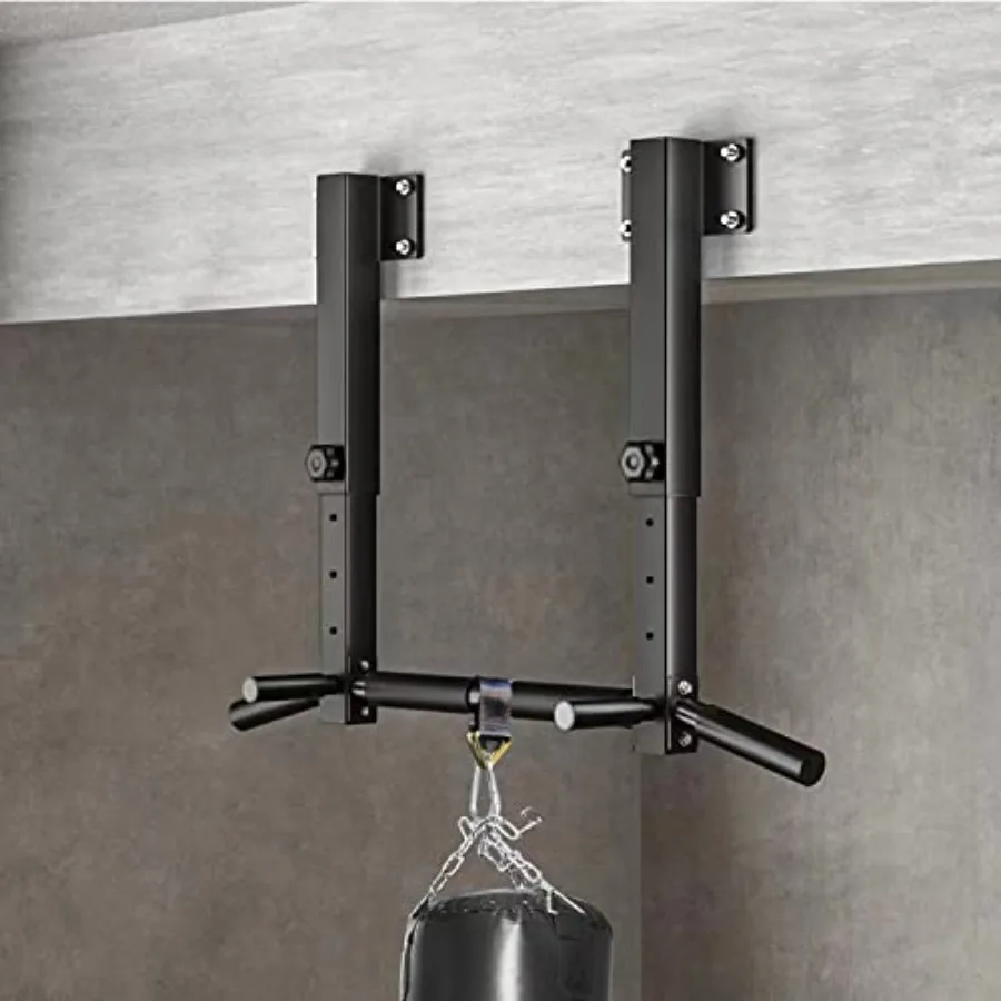 Wall Mount Pull Up Bar for Home Gym, Steel, Black, Heavy-Duty Joist Beam Rafter Mount with Punching Bag Hanger view 6