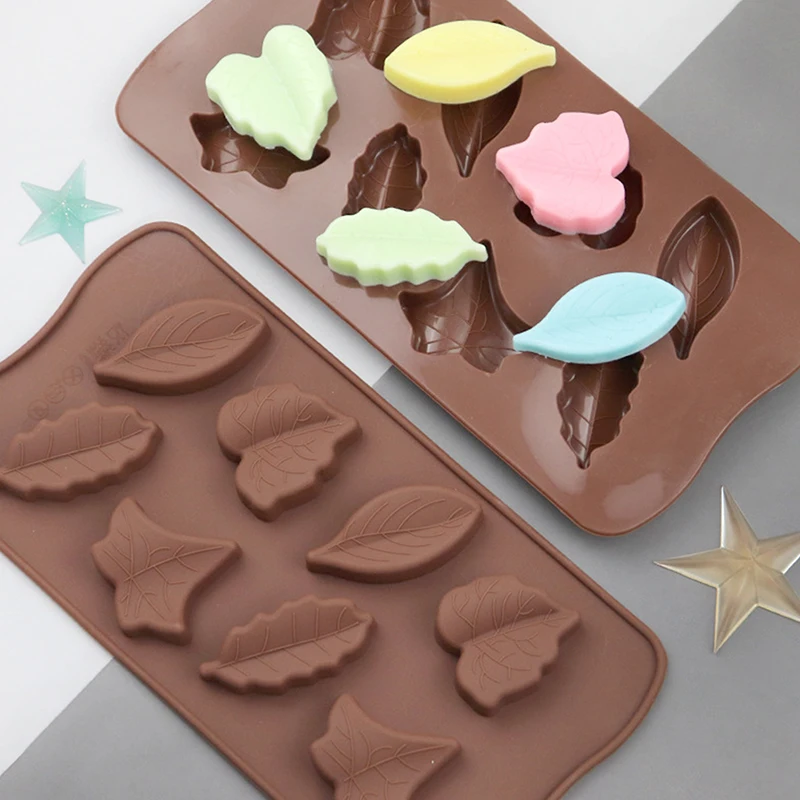 8/15 Cavity Leaf Shape Chocolate Silicone Fondant Mold For Cake Decorating Cookie Baking Tool