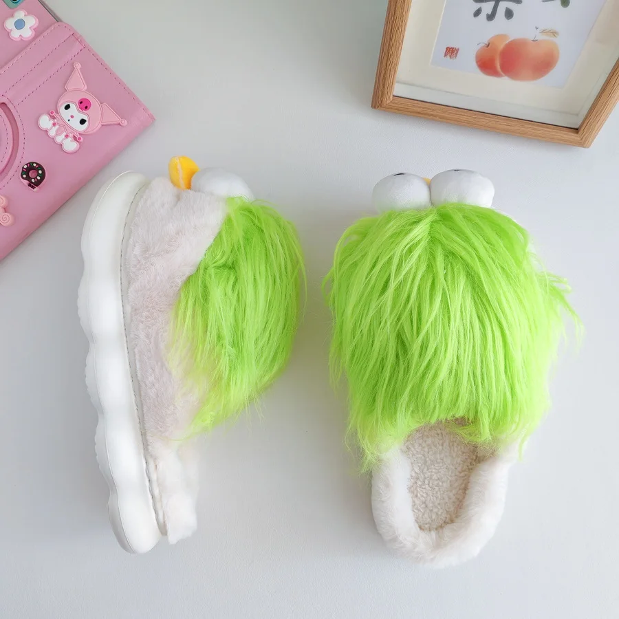 New personality fluffy DIY slippers woman funny bird designer home shoes women\'s novelty fur slides ugly-making cosplay shoes