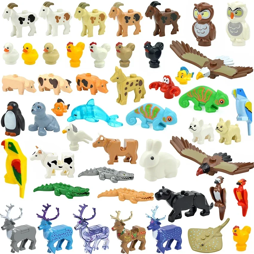 Building Block Deer Owl Dog Goat Tiger Eagle Fish Egg Zoo Farm City Animals Figures Classic  Accessories DIY Brick Leduo Kid