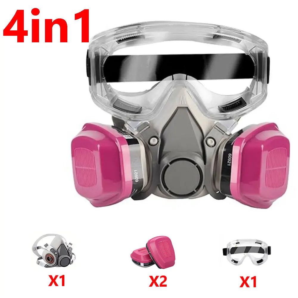 6200 Half Face Mask with Goggles Chemical Gas Filter for Spray Paint Organic Vapor Dust Safe Operation Respirator