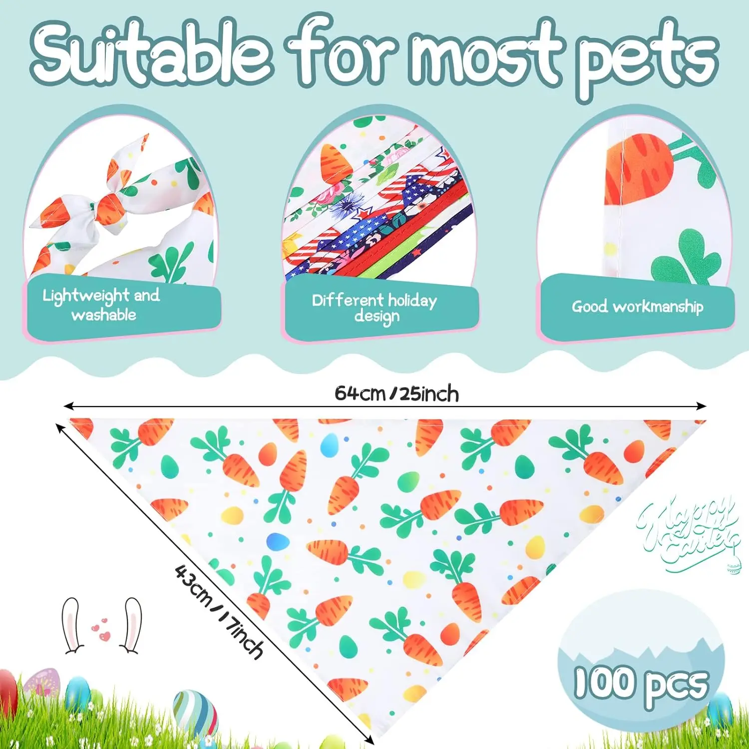 100 Pcs Holiday Dogs Bandanas Bulk Valentine Dog Bandanas for Dogs Easter Xmas Mix Pet Bibs Flower dog Scarf Costume for DogsCat