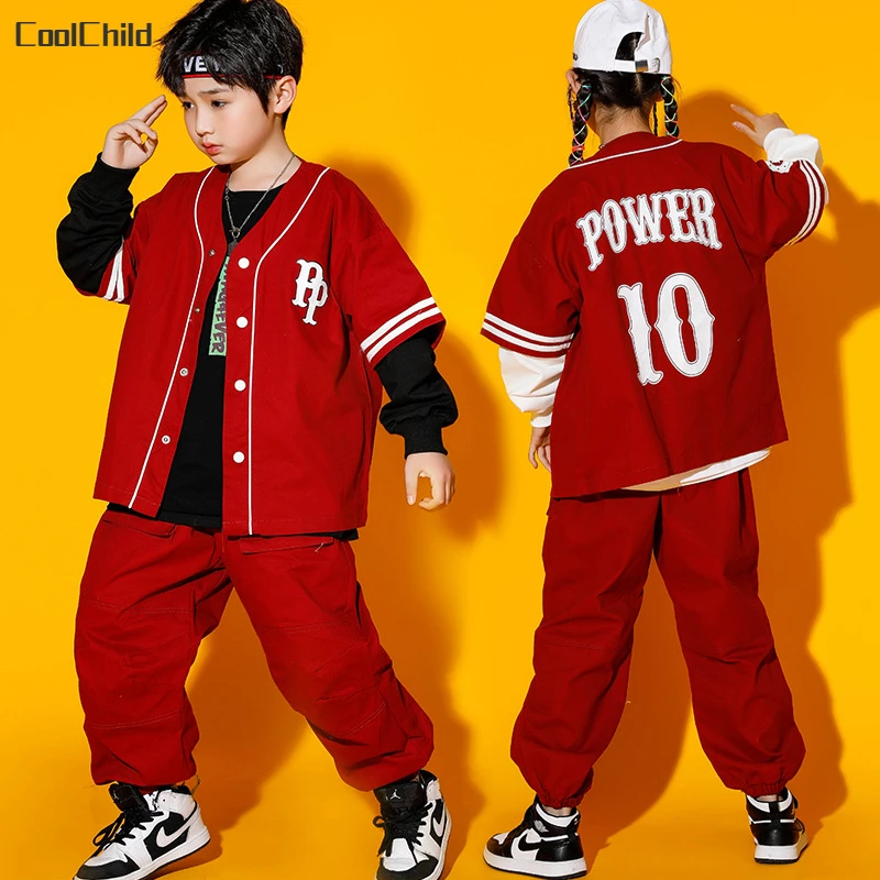 Hip Hop Boys Short Sleeve Baseball Jacket Street Dance Cargo Pants Girls Joggers Streetwear Kids Costumes Child Jazz Clothes Set