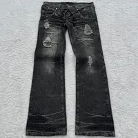 Y2K High Quality Retro Jeans Double Waisted Lace Up Micro Flared Design Sense Trousers Gothic Men Women Streetwear Washed Pants