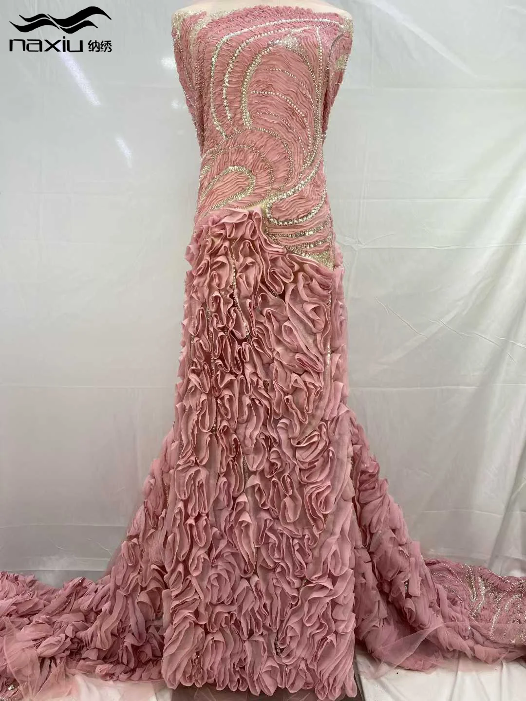 ماديسون الأفريقي النيجيري العريس ثلاثية الأبعاد نسيج الدانتيل مع الترتر الراقية الفاخرة التطريز الثقيلة أقمشة الدانتيل النيجيري لحفل الزفاف