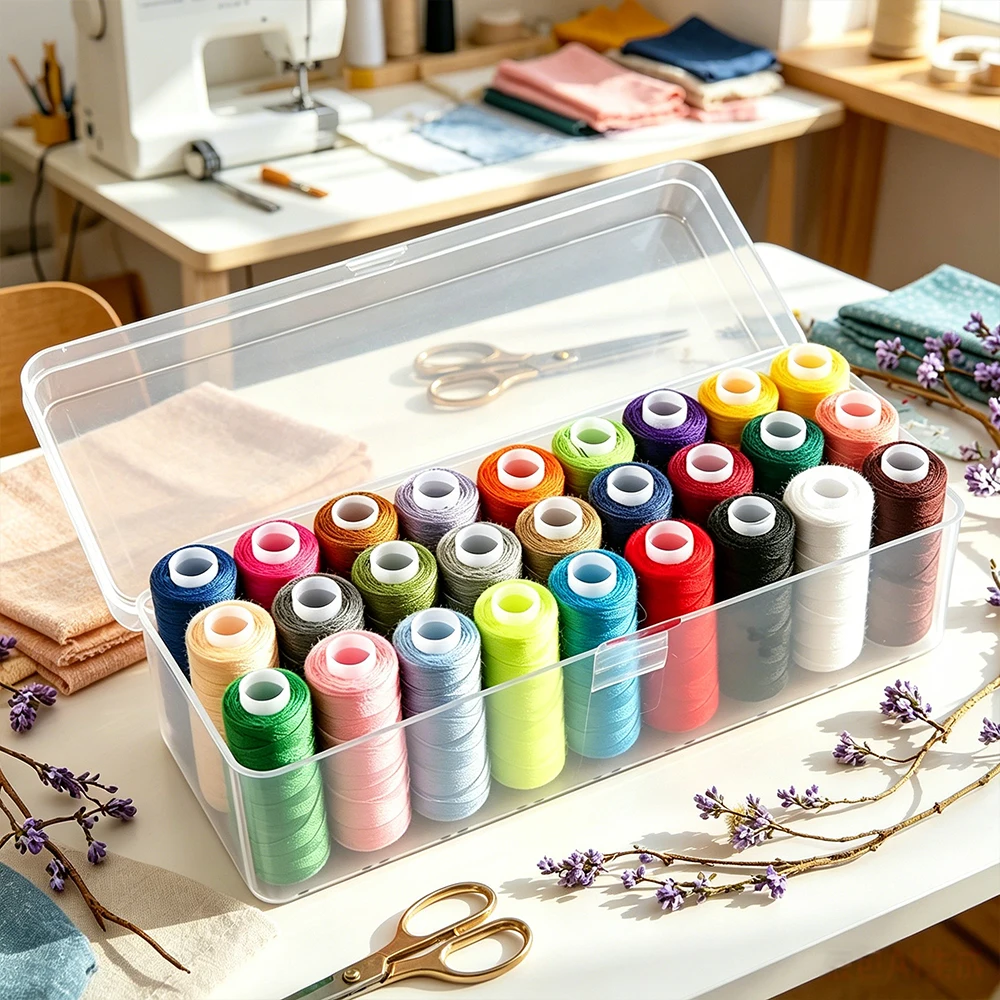 27 Farben Polyester-Nähgarn-Set mit Transparenter Aufbewahrungsbox – Detail 4